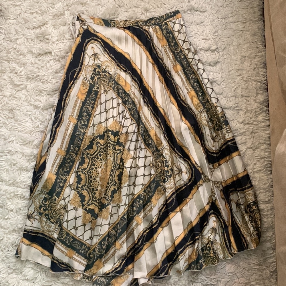 Nautical Chain Yellow Navy Blue Print Pleated Skirt - Picture 2 of 5